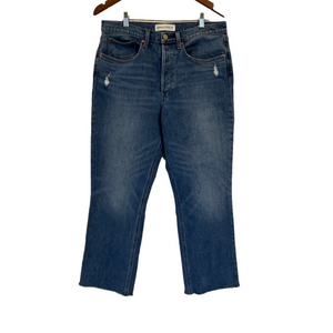 Denim Forum Blue The Arlo High Rise Straight Jeans 32 Cropped 26L Raw Hem Denim